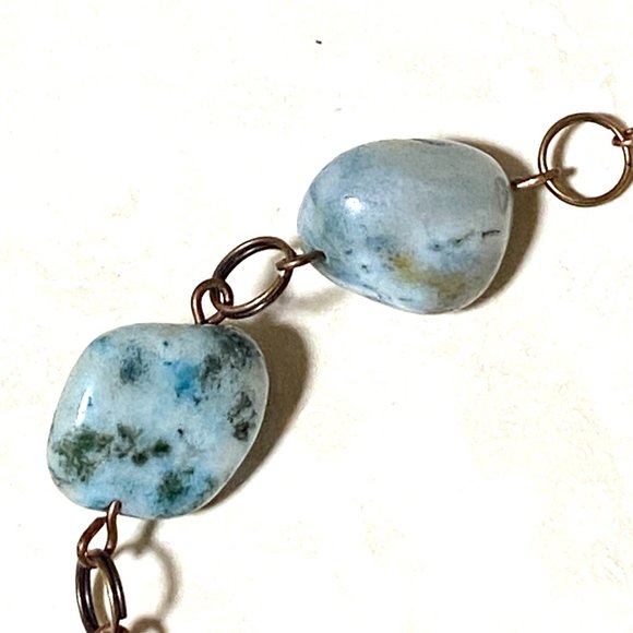 Rustic Agate & Fluorite Copper Necklace, Genuine Green Tumbled Gemstone - Picture 6 of 12